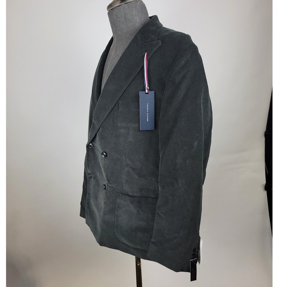 Tommy Hilfiger Sport Coat Mens 44S‎ Olive Corduroy Double Breasted Suit Jacket - Picture 5 of 9